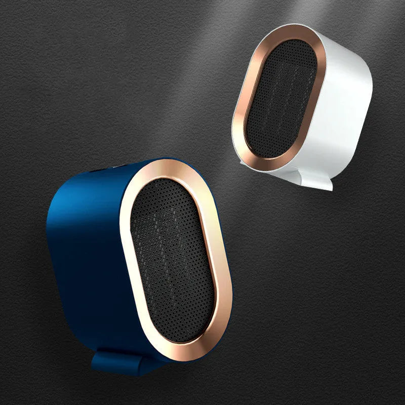 Mini portable electric heater with PTC ceramic heating and mechanical controls available in black blue green and white