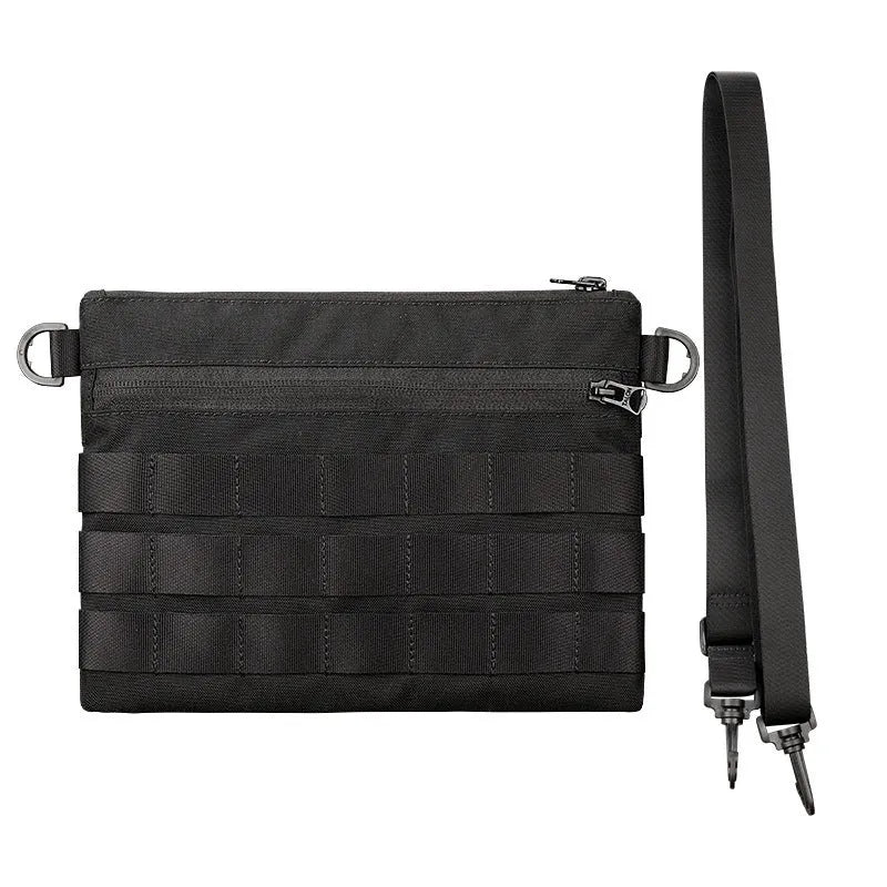 Solid black Oxford cloth portable organiser bag measuring 18cm by 3.5cm.