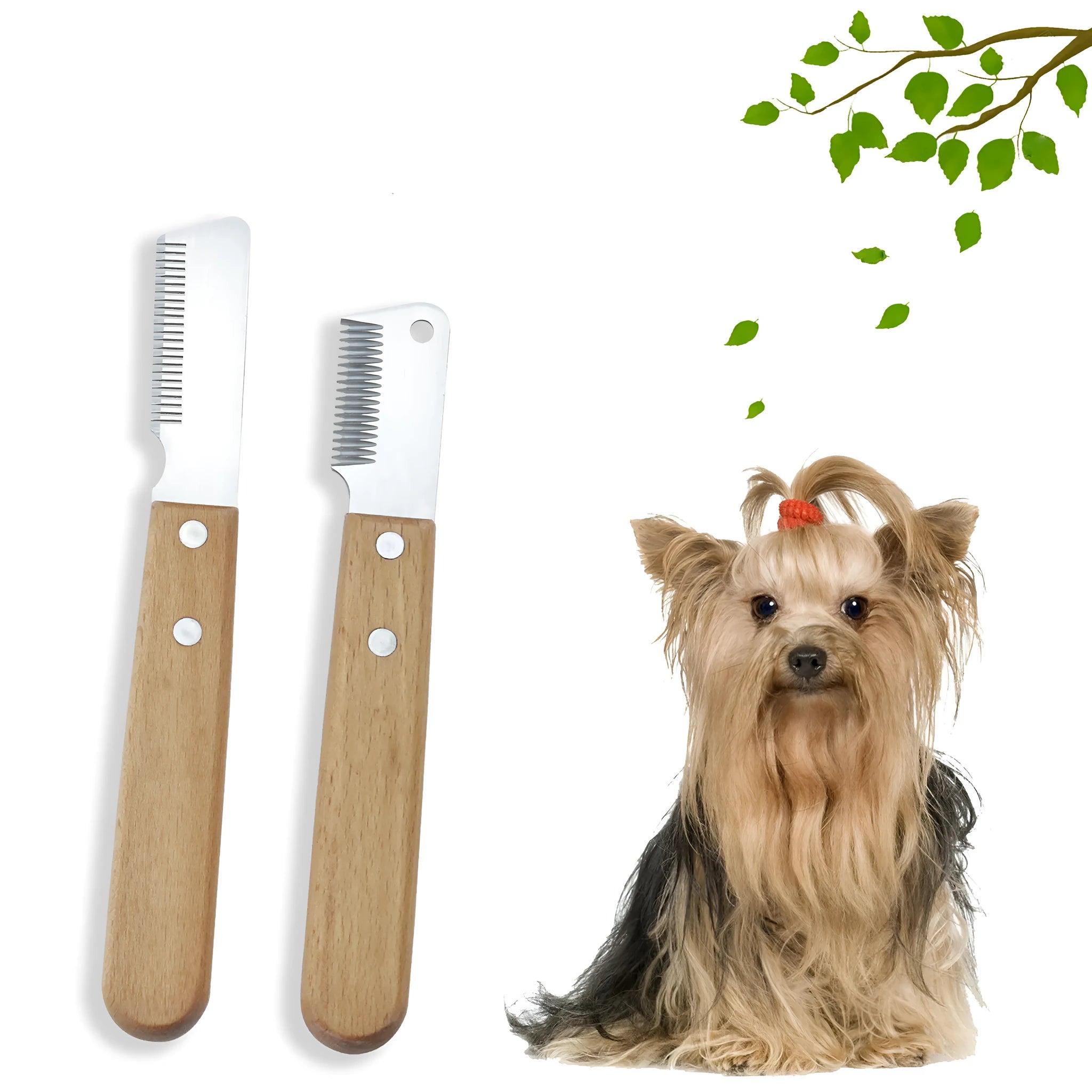 Wood handle dog stripping comb grooming tool for long-haired pets in two size options