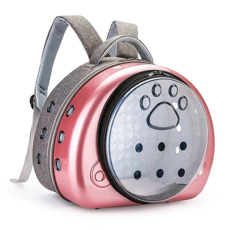 Transparent space capsule cat carrier bag in PC canvas with metallic colour options