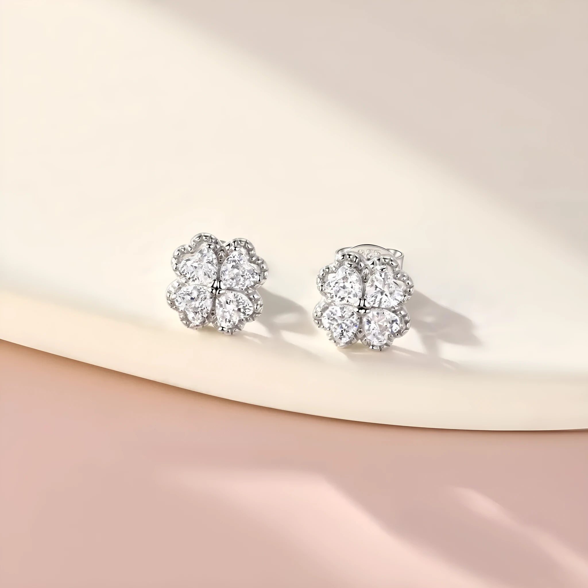 925 silver zircon four-leaf clover heart earrings white gold colour women's jewellery
