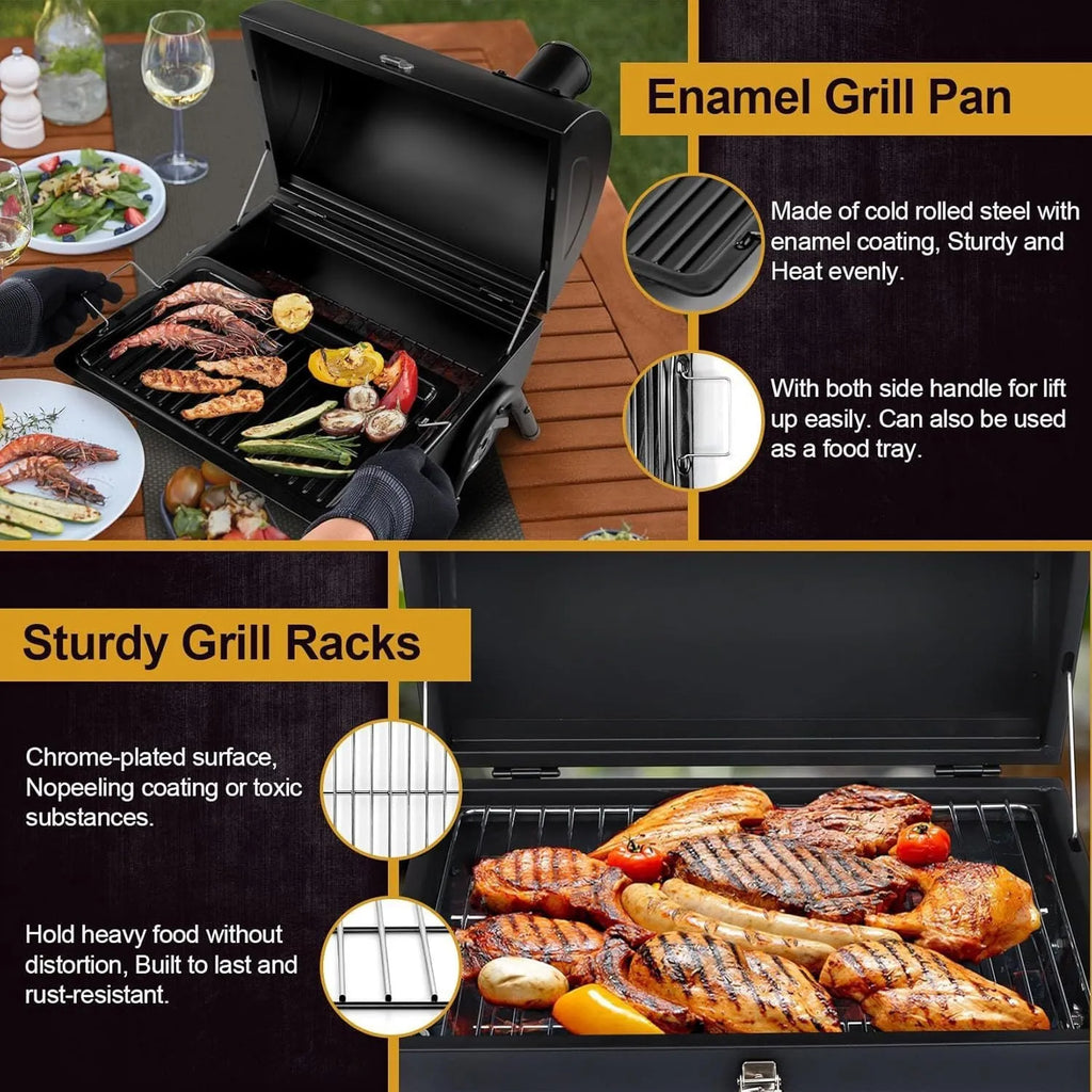 Small folding desktop charcoal barbecue smoking device with grill accessory