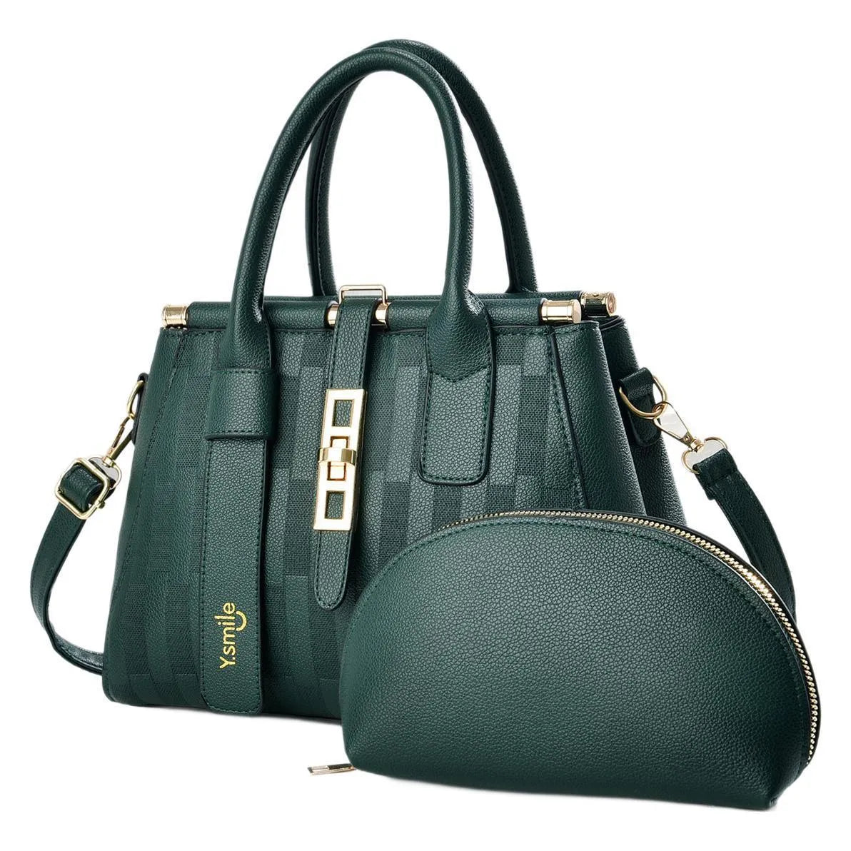 Women's round black crossbody handbag made of soft PU leather with an adjustable strap