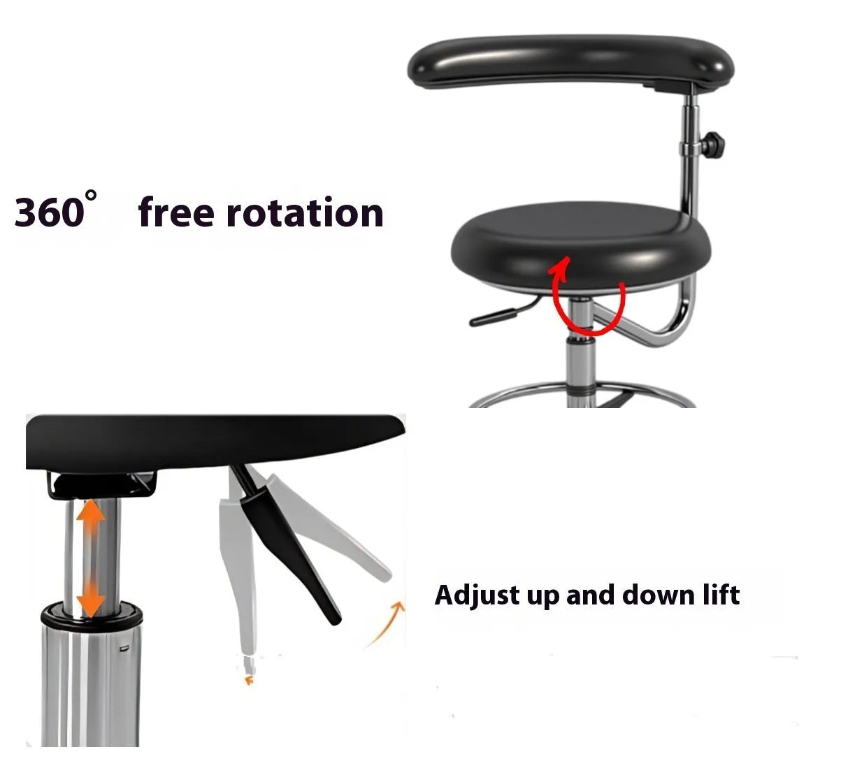 Black leather dental chair and matching nurse chair set for dental clinics and hospitals