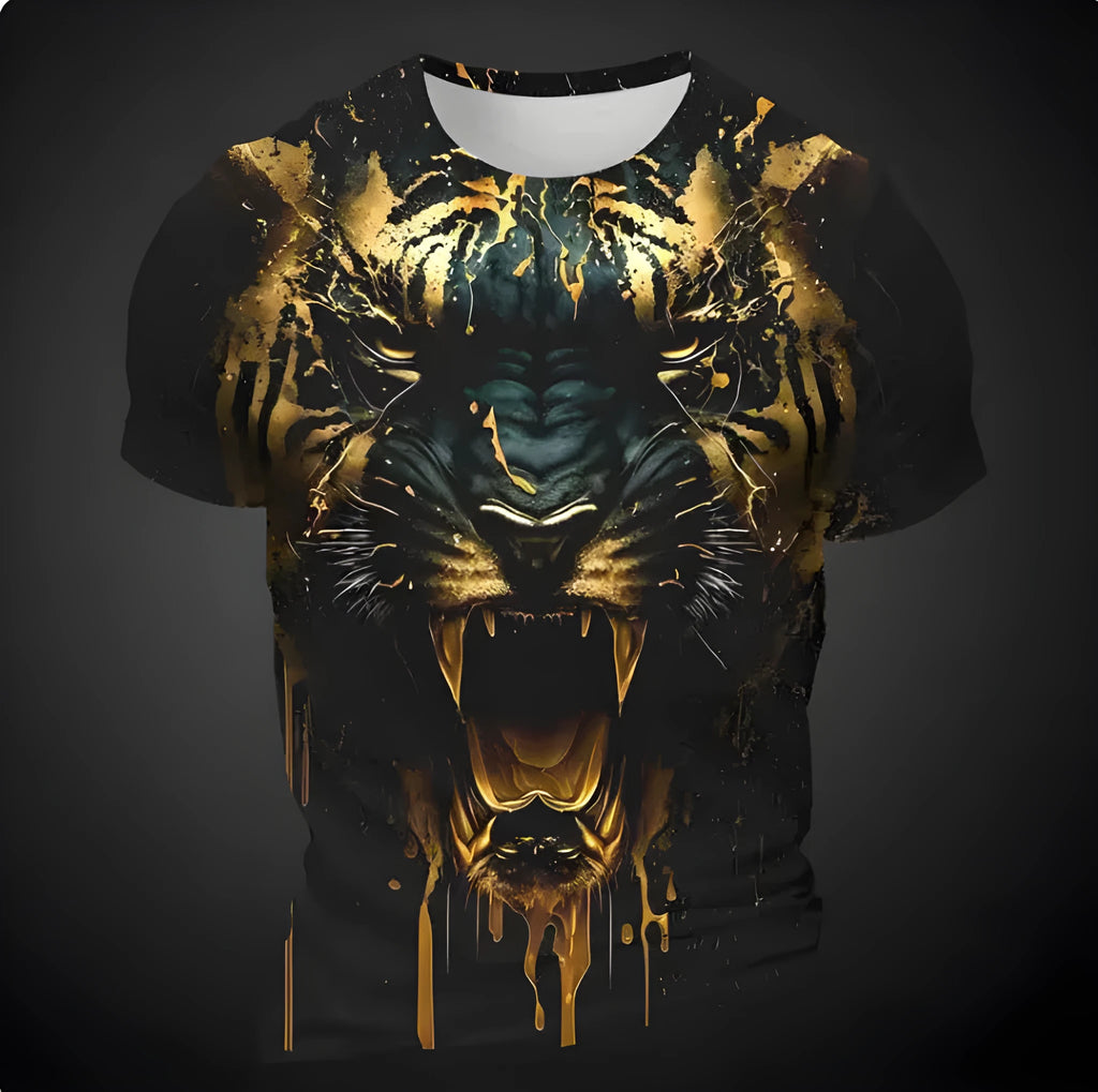 Men's 3D tiger pattern short sleeve T-shirt in thin polyester fabric