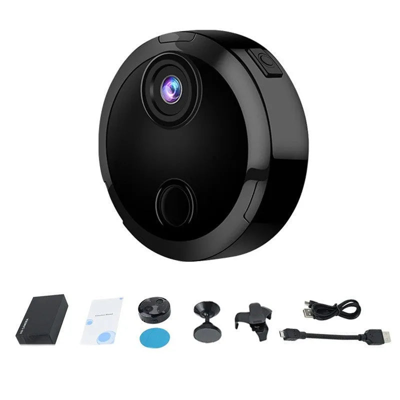 HDQ15 outdoor sports camera in bright plastic, 45x45x13mm, with bracket and back clip.