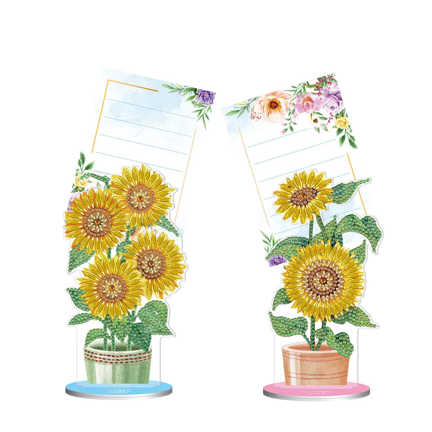 Diamond painting decorative note clip with frameless handmade American craft design on a desktop.