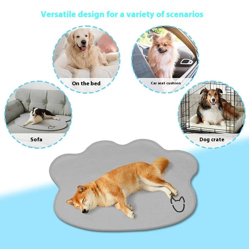 Pet ice mat cooling mattress for dogs in light grey colour showing dog head shaped design