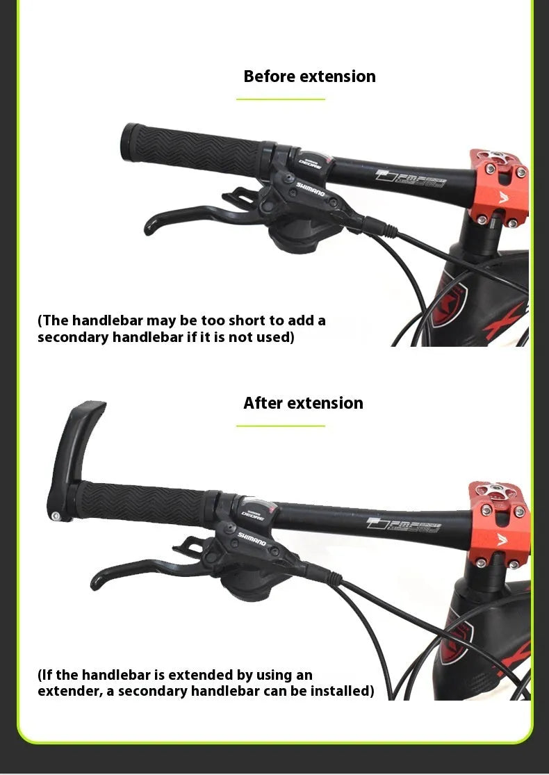 Pair of aluminium alloy folding bicycle handlebar extension rods for mountain bikes.