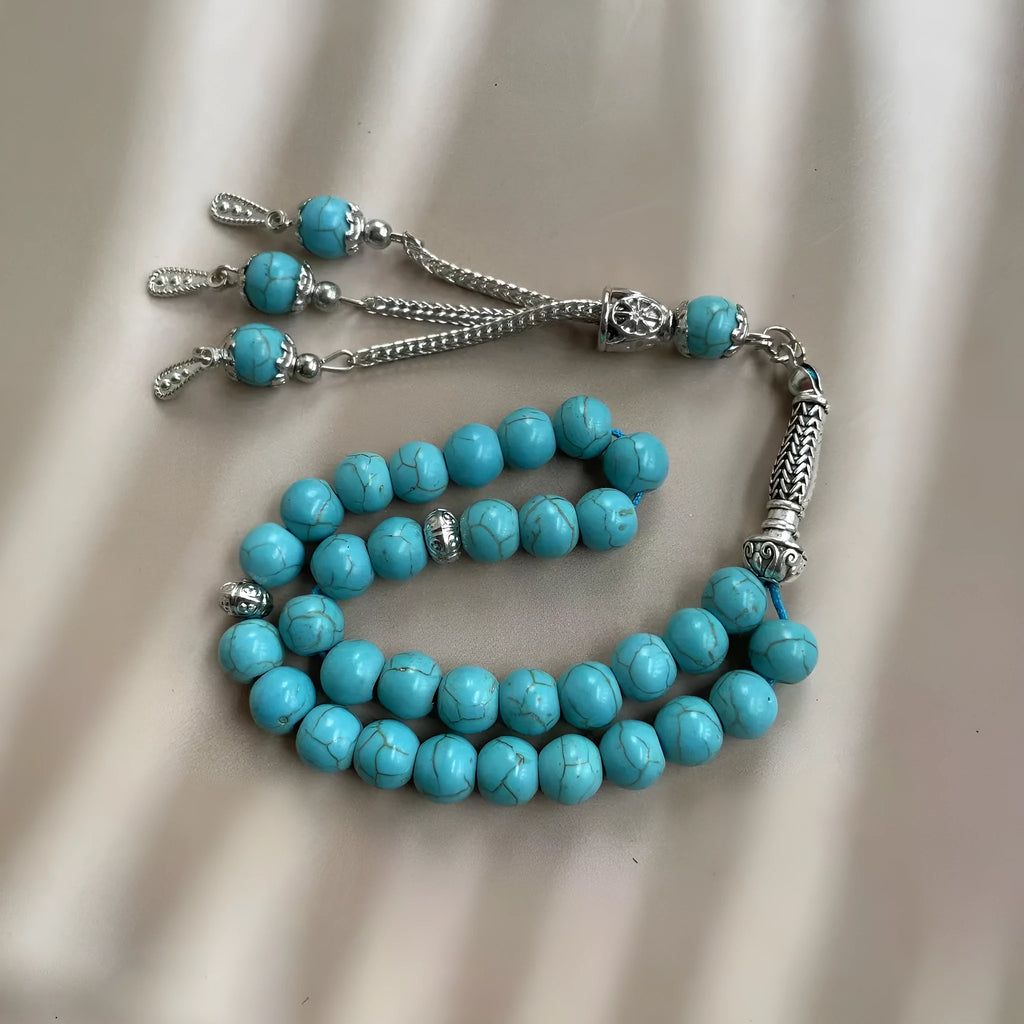 Sky blue stone Muslim prayer bracelet with 8mm beads for daily dhikr.
