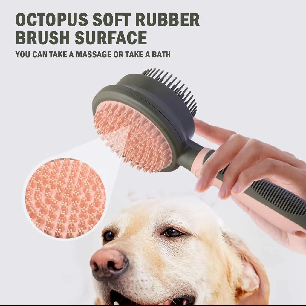 Double-sided cat grooming brush with release button in pink colour