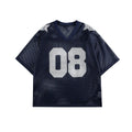 Black and navy blue loose fit half sleeve shirt with letter print pattern