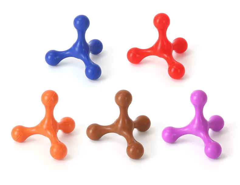 Three-legged blue silicone chew toy for puppies on a white background