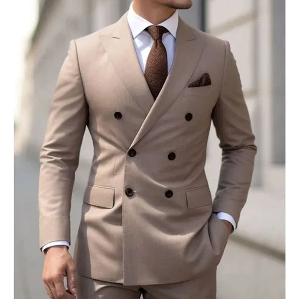 Men's Korean slim fit two-piece suit in grey with jacket and trousers
