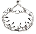 Stainless steel dog training pinch collar with rubber tips showing adjustable chain links