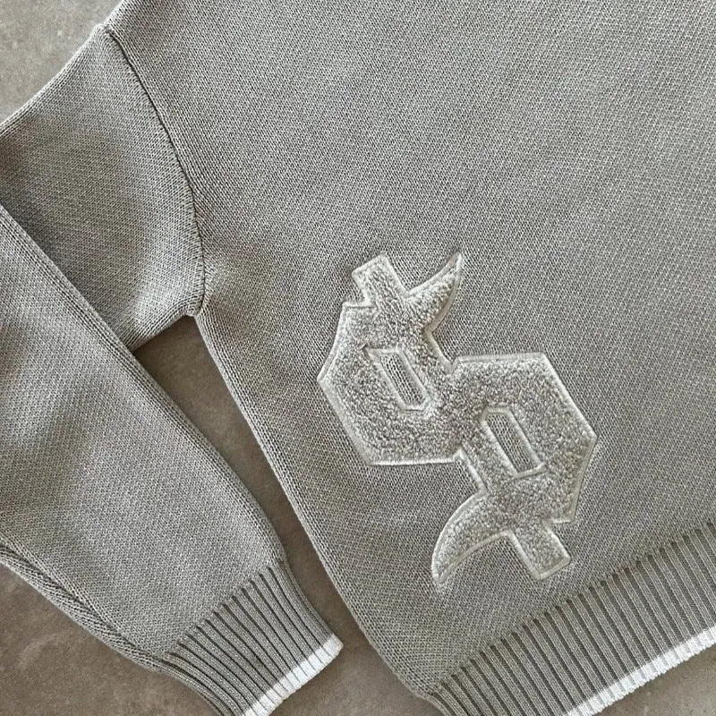 Design Sense grey jacquard knitwear loose-fitting coat with long sleeves for autumn winter wear