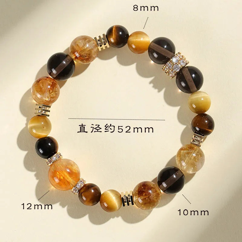 Women's natural style yellow tower crystal bead bracelet with 10mm Jinba large beads on wrist