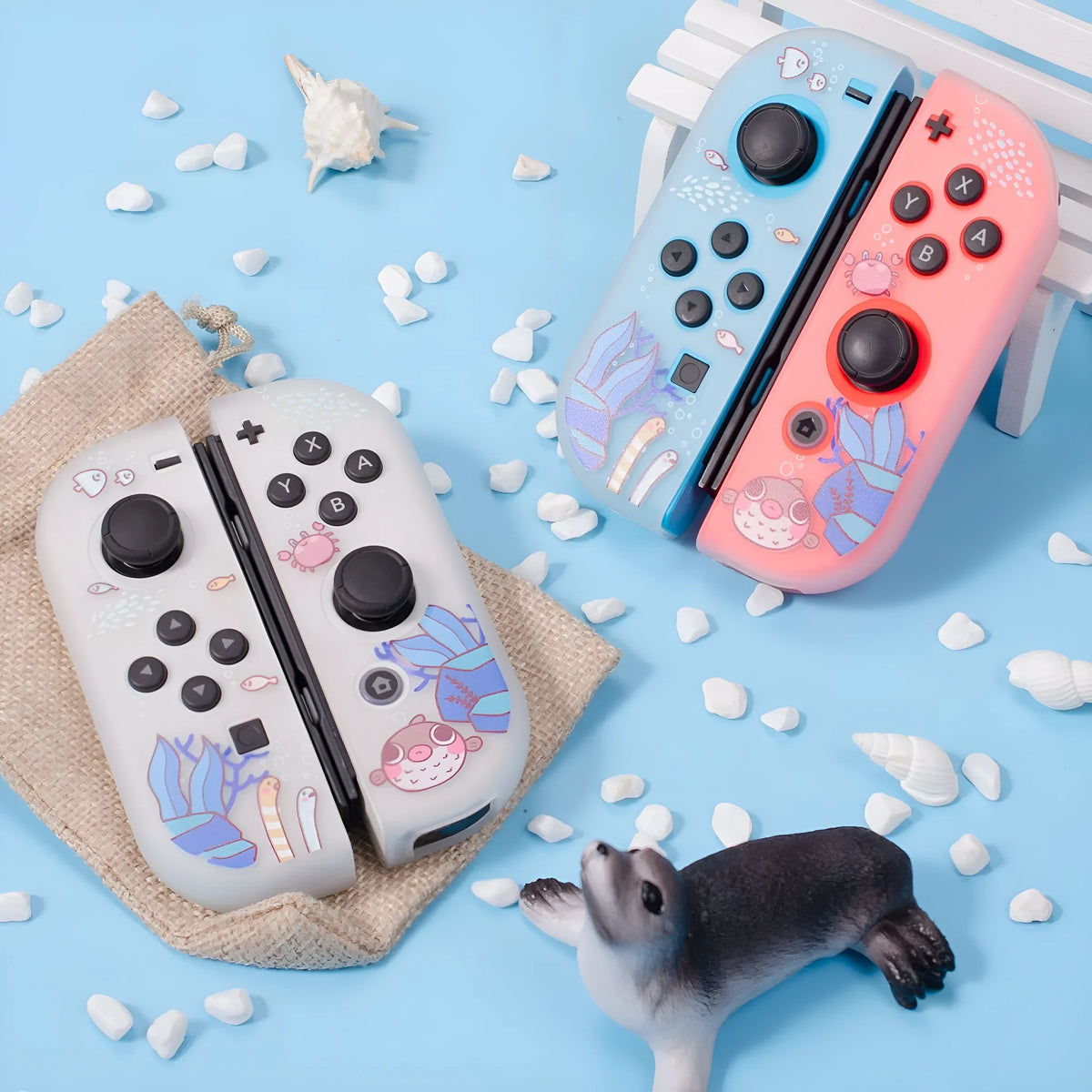 Transparent Nintendo Switch case with seabed exploration design for Switch OLED and original models
