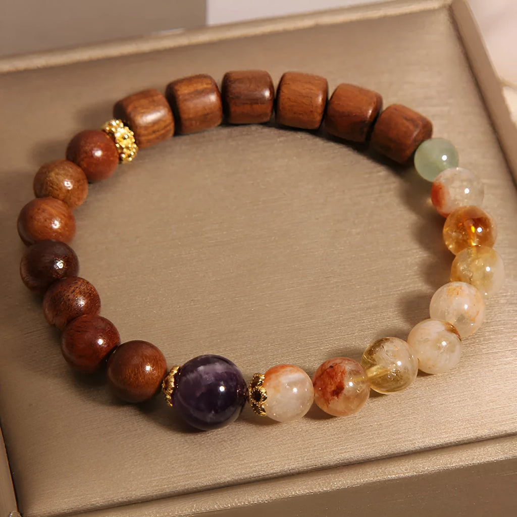 Pineapple yellow women's bracelet with yellow tower crystal, ebony amethyst, pearl rhinestone pastoral sequin details