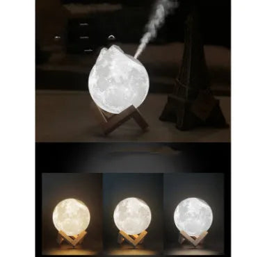 Lunar-shaped humidifier night light with spherical design and LED illumination