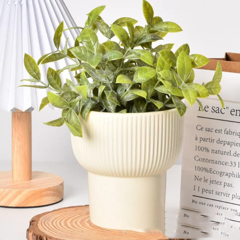 Roman column matt yellow ceramic flowerpot with self-absorbent water-saving design