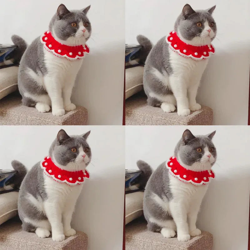 Cartoon pattern wool knitted collar scarf for a cat or small dog