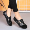 Women's plus-size black casual flat shoes with hook-and-loop fastening and round toe