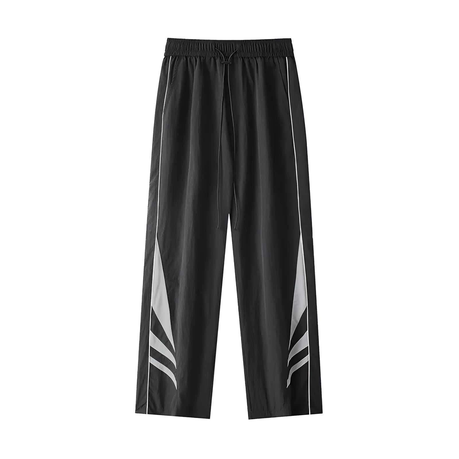 Men's straight leg casual sports trousers in black cotton blend fabric with elastic waist