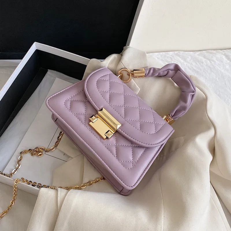 Soft PU leather Korean style small square women's crossbody bag in beige colour