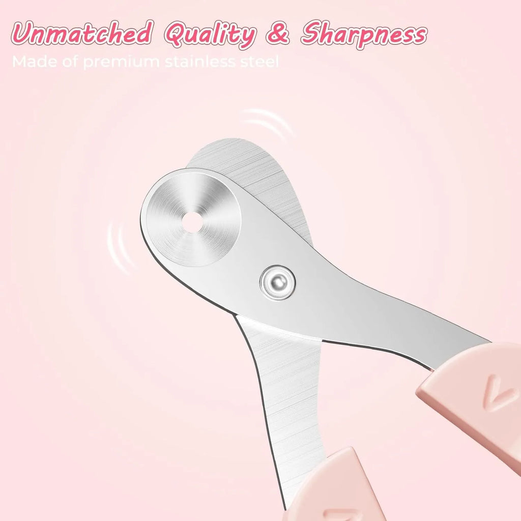 Blue cat nail clipper with a round positioning hole and stainless steel blade on a white background.
