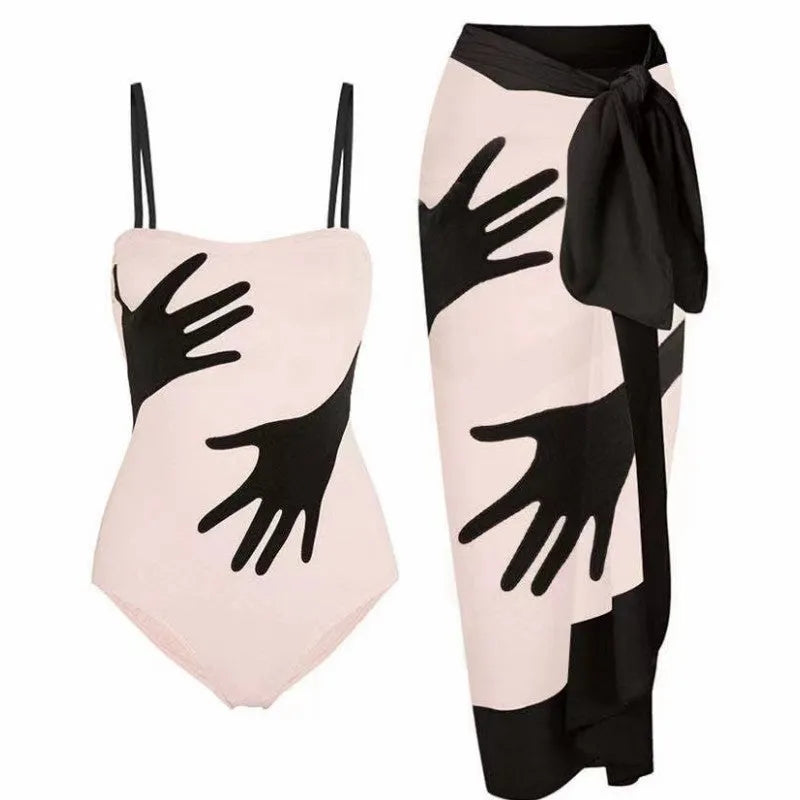 Women's one-piece bikini swimsuit in Polyester fabric, size range S to XL.