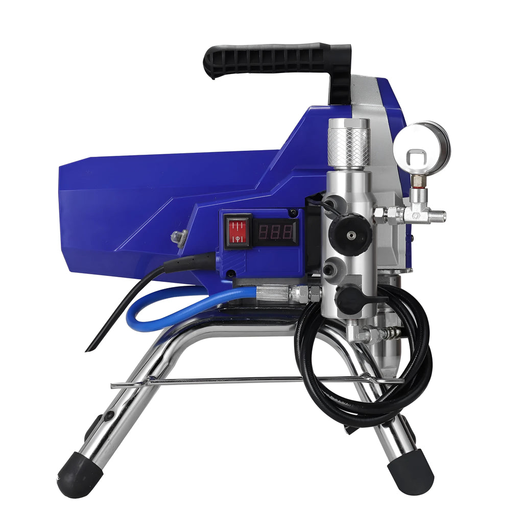 3901 model high-pressure airless spray painting machine with spray gun, hose, and accessories kit.