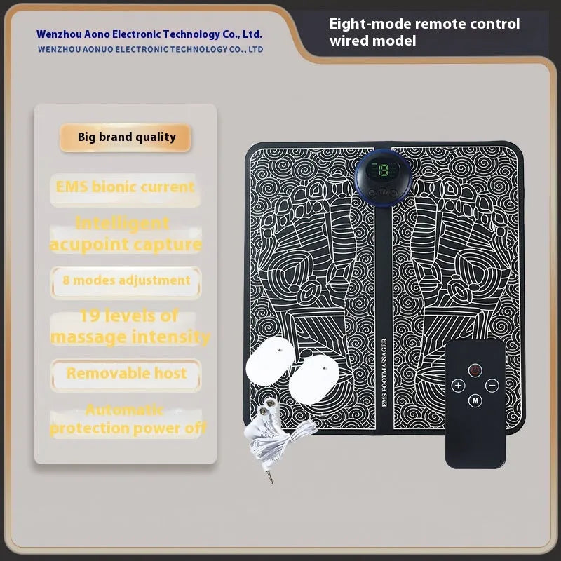 Blue USB rechargeable foot massager mat with remote control and 8 massage modes
