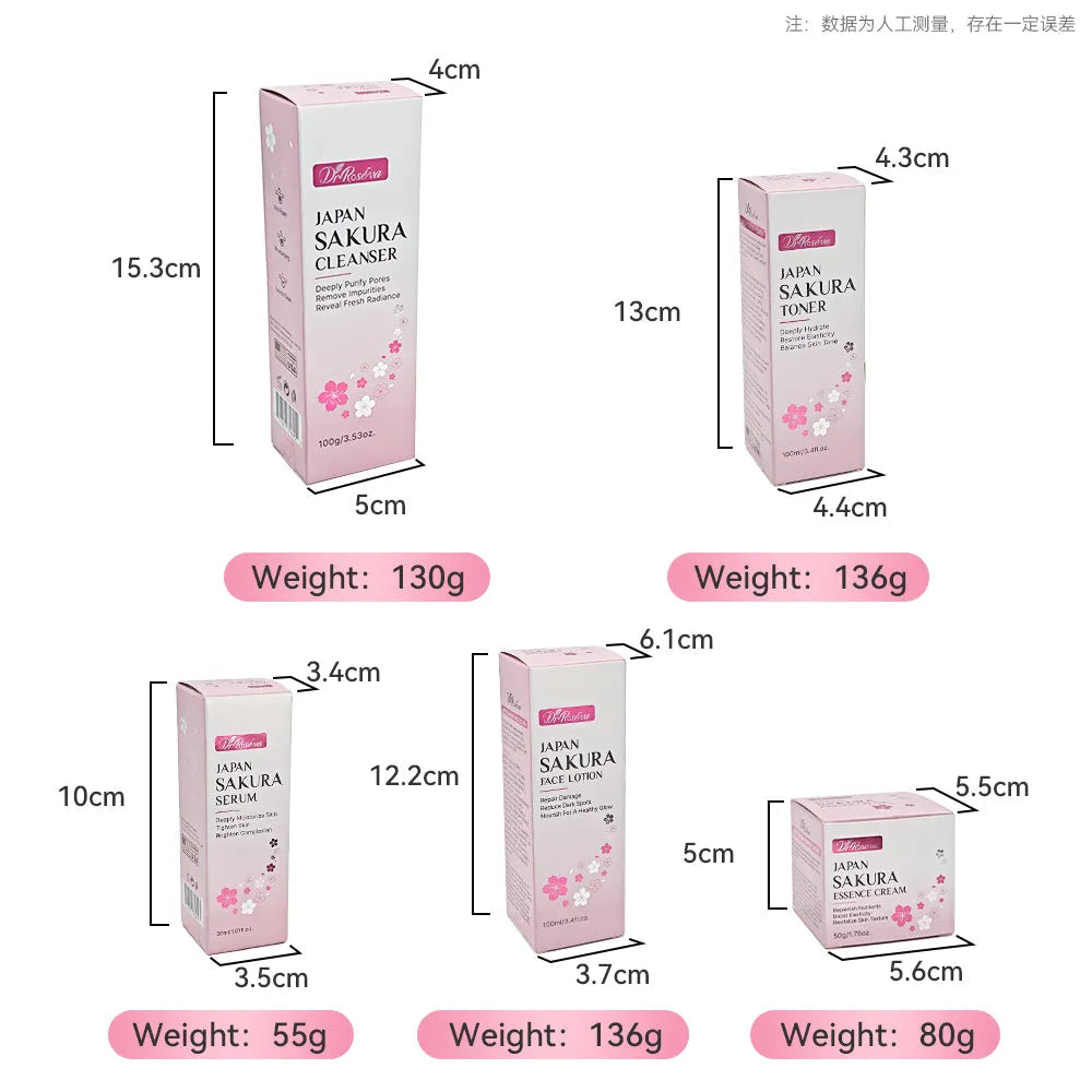 5pcs facial skin care set with cleanser, toner, lotion, eye cream and serum for whitening and moisturising