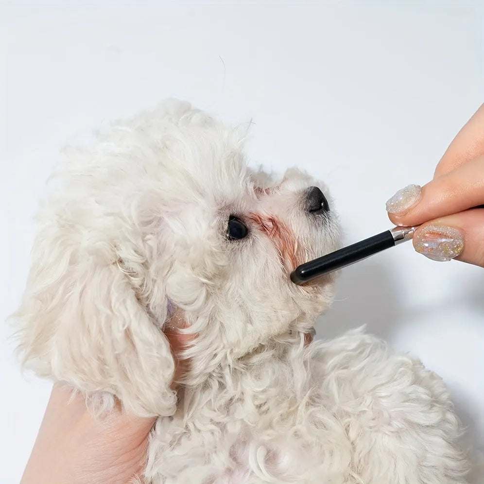 Black ambidextrous pet grooming brush with soft tear stain remover and comb for dogs and cats