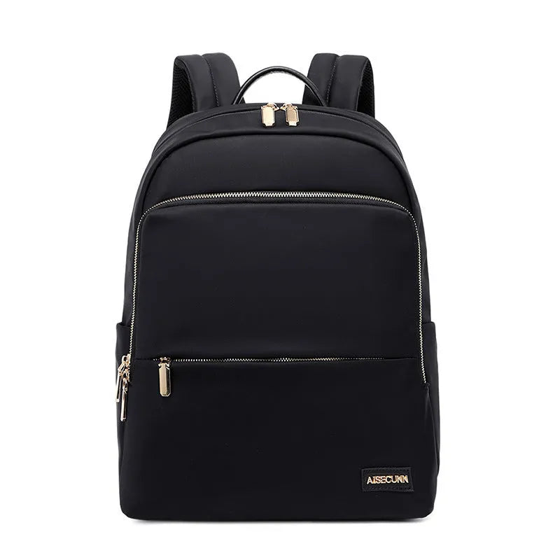 Black Oxford cloth women's large capacity backpack with anti-theft features.