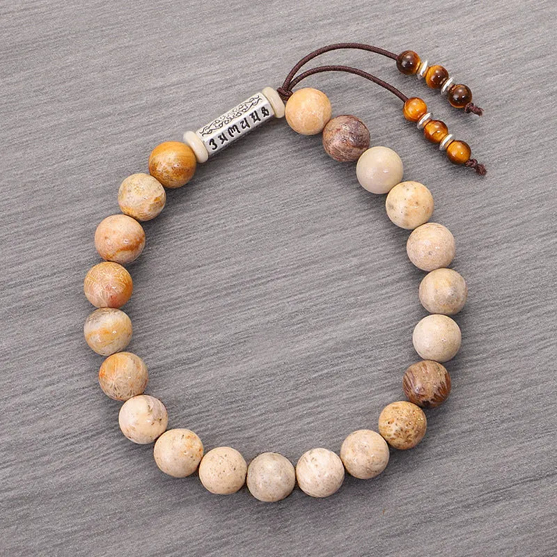 Handmade stone bead bracelet with wood colour finish in European American retro simple style