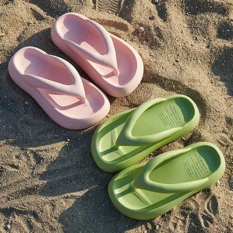 Solid colour thick-soled EVA flip-flops with a decorative bow, shown on a white background.