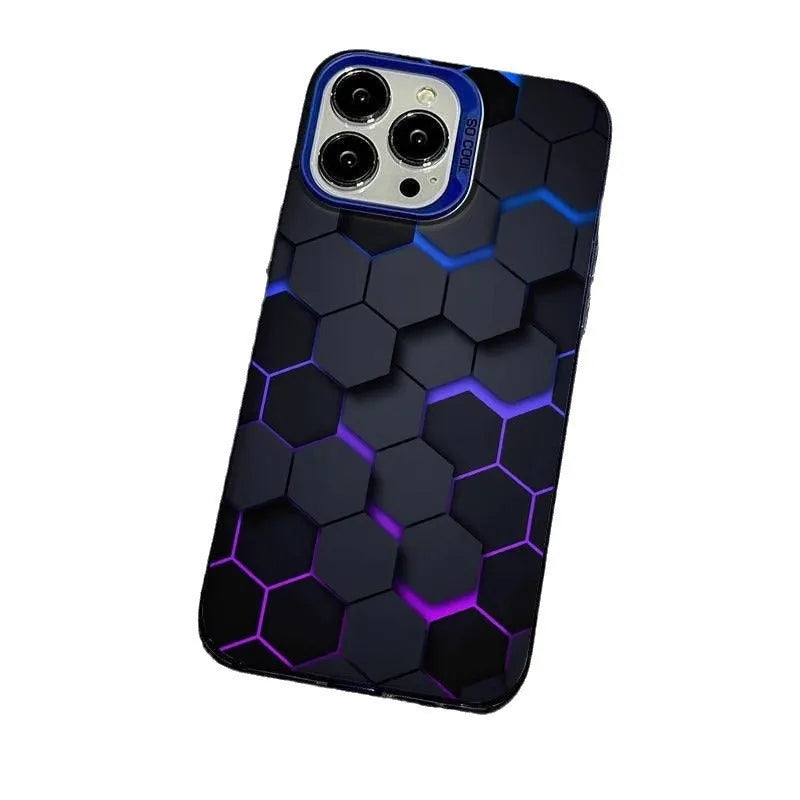 Frosted protective phone case for Apple iPhone with honeycomb pattern, shown in Moonlight Black colour.