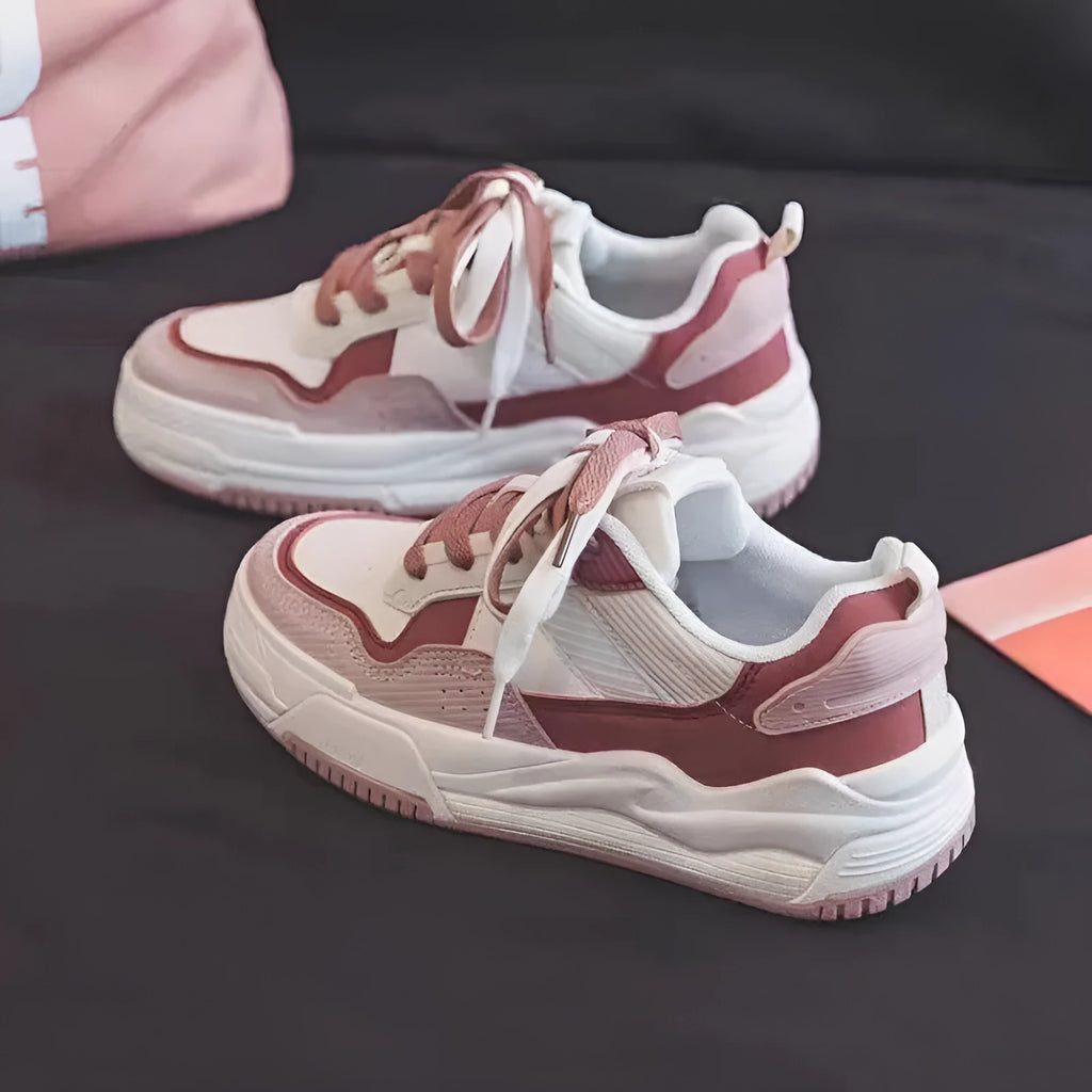 Spring women's sneaker low top shoe in pink colour with rubber sole