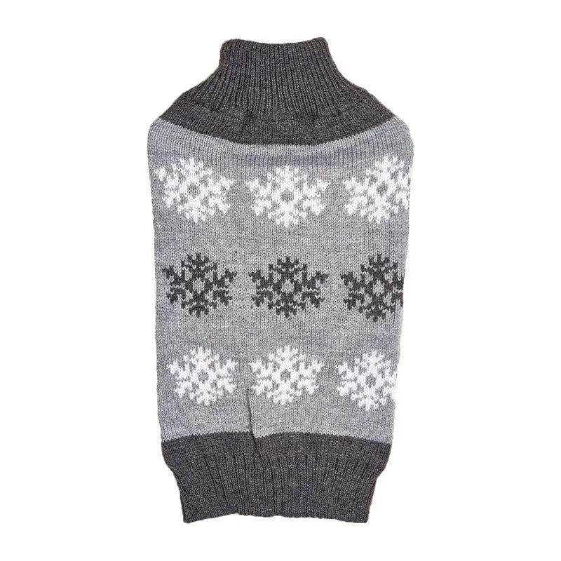 Grey snowflake pattern dog Christmas sweater on pet with brown colour option