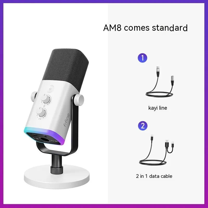 Dynamic noise reduction microphone with detachable black bracket base on desk with XLR cable