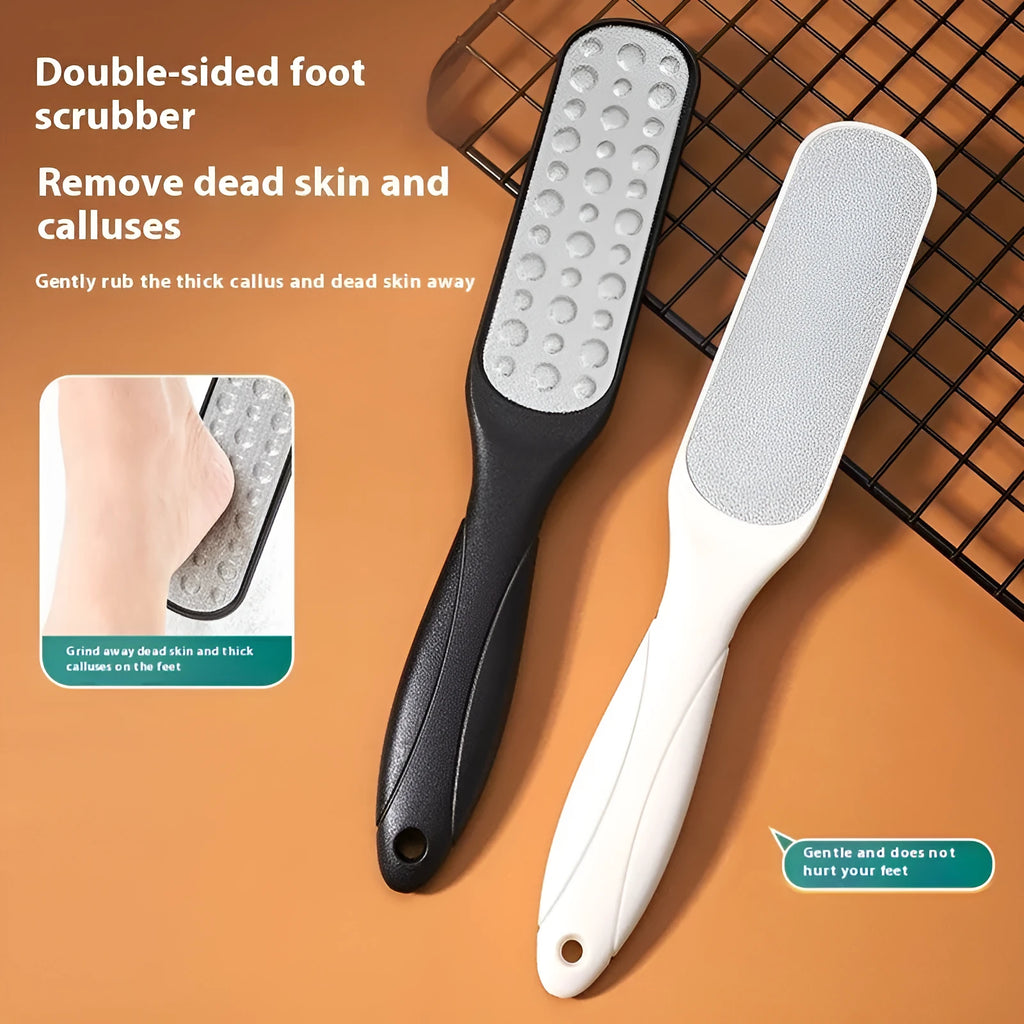 Double-sided stainless steel foot grinder with protective OPP storage bag for callus removal