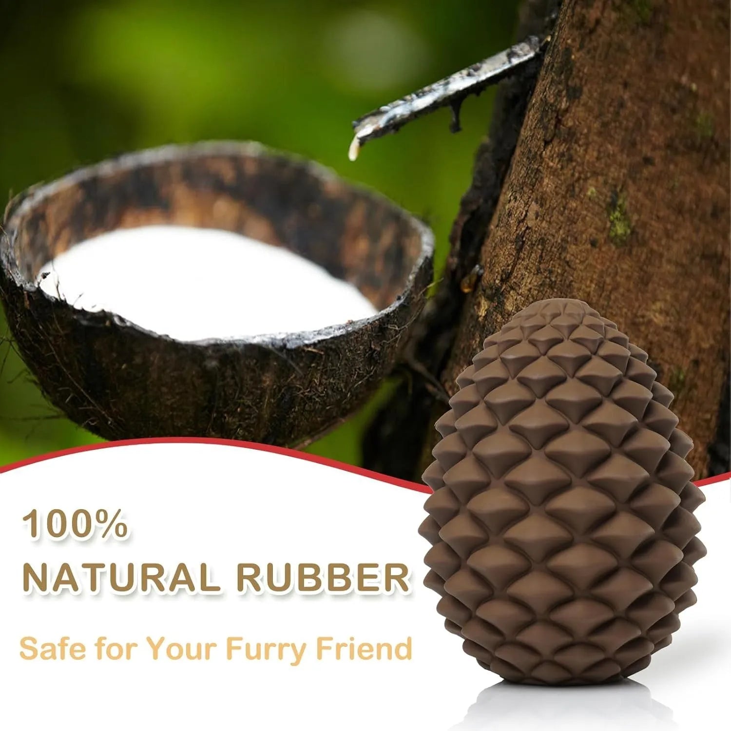Yellow pine cone shaped dog chew toy with treat dispenser on textured surface