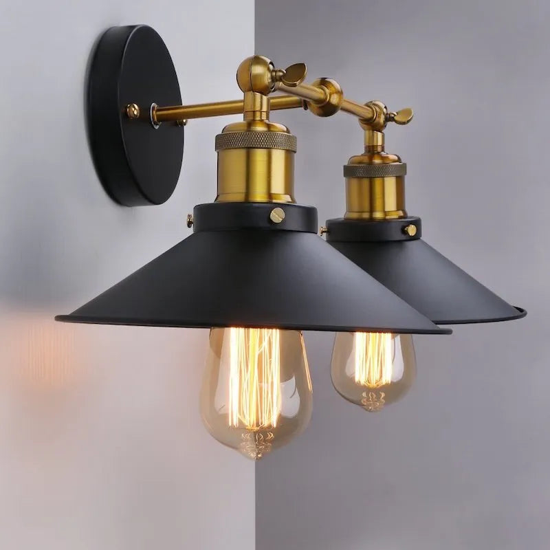 Black American industrial retro style double head wall lamp with iron construction