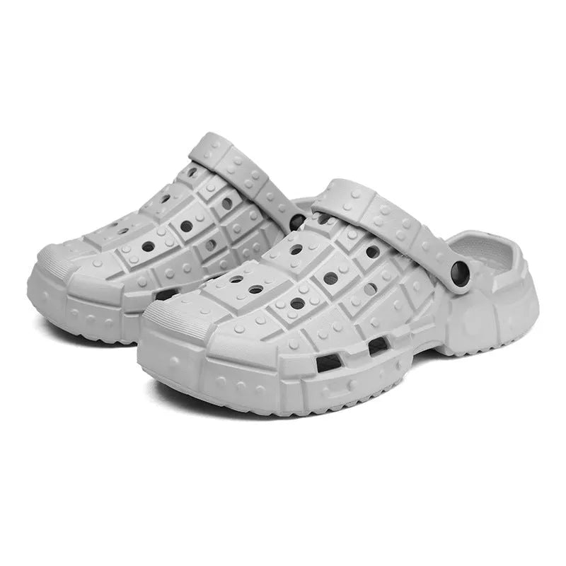 Men's non-slip EVA flip-flop slippers with thick sole and toe holder in black, grey, and sand colours