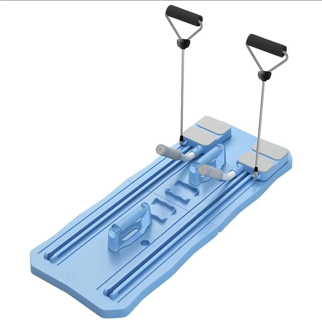 Blue and pink portable ABS supine fitness board with wheel for home core workouts