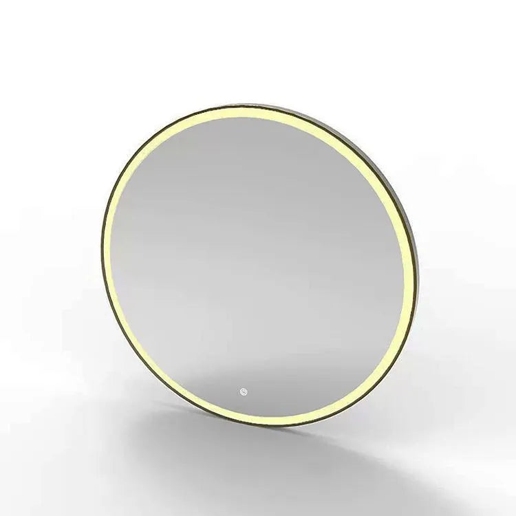 Round black aluminium frame smart LED bathroom mirror with wall mounting