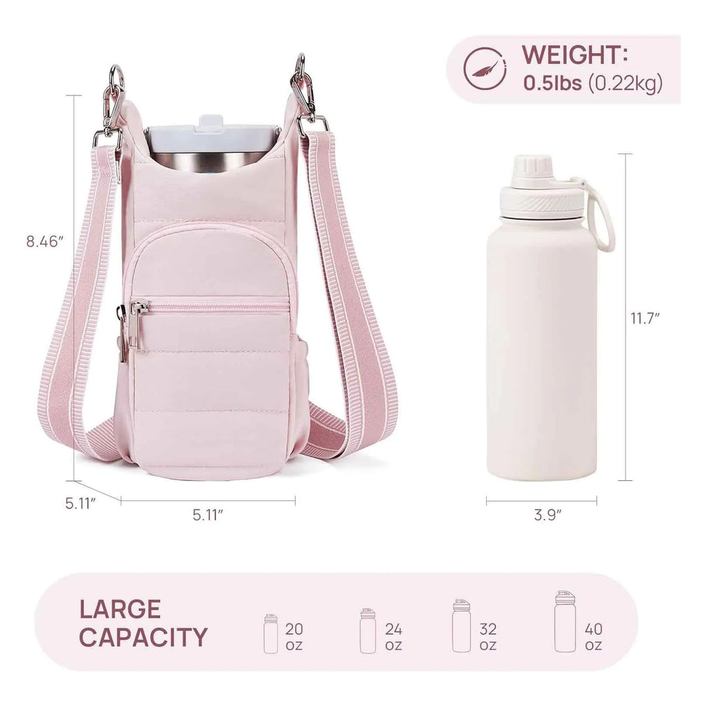 Cloth water bottle bag for bicycles in black, pink, or beige colours with modern simplicity design