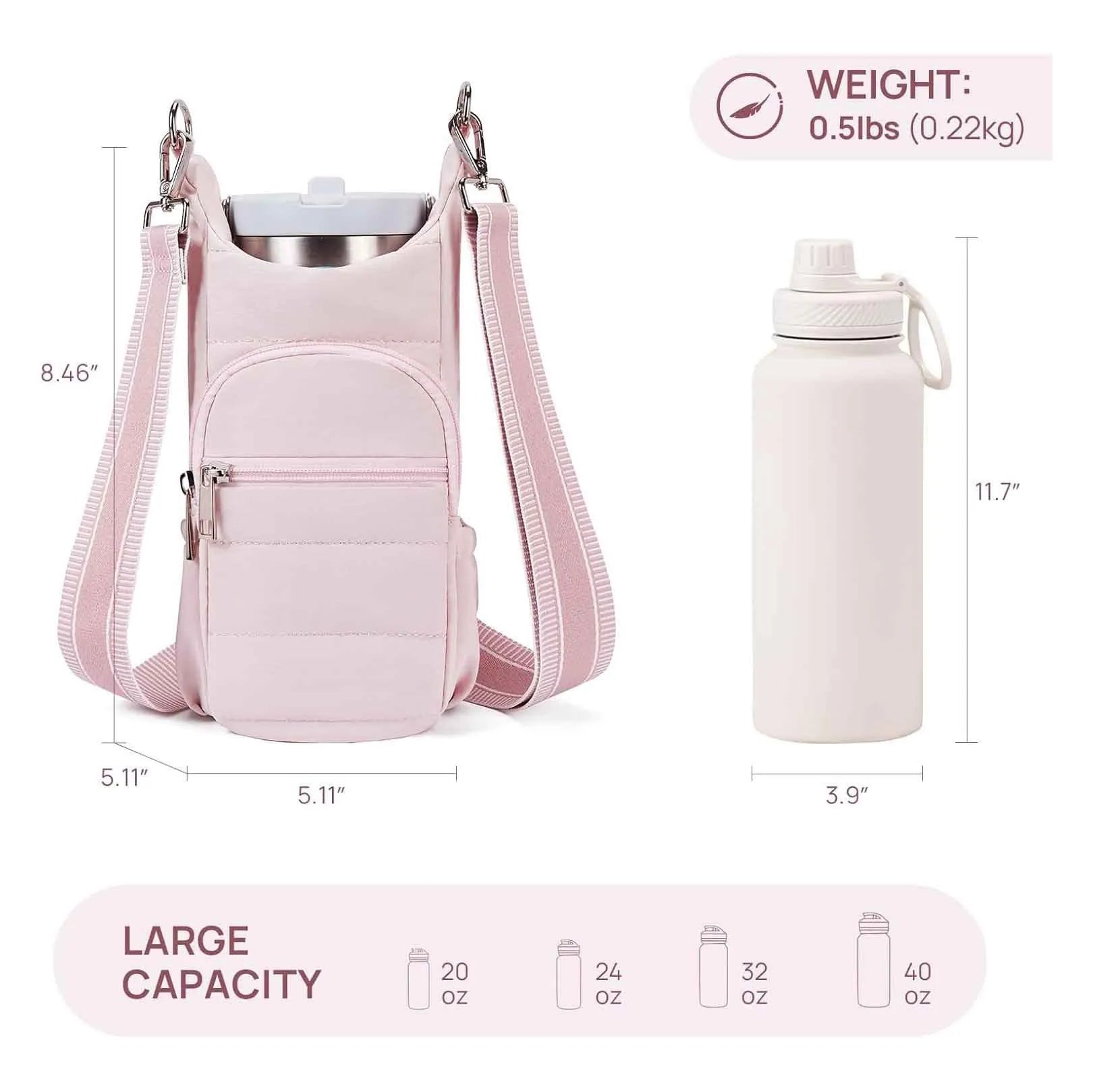 Cloth water bottle bag for bicycles in black, pink, or beige colours with modern simplicity design